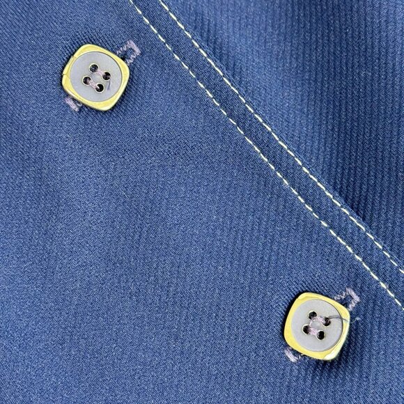 Vintage 70s Mens Button V-Neck Vest Navy White Contrast Stitching Mod Groovy - Picture 7 of 8